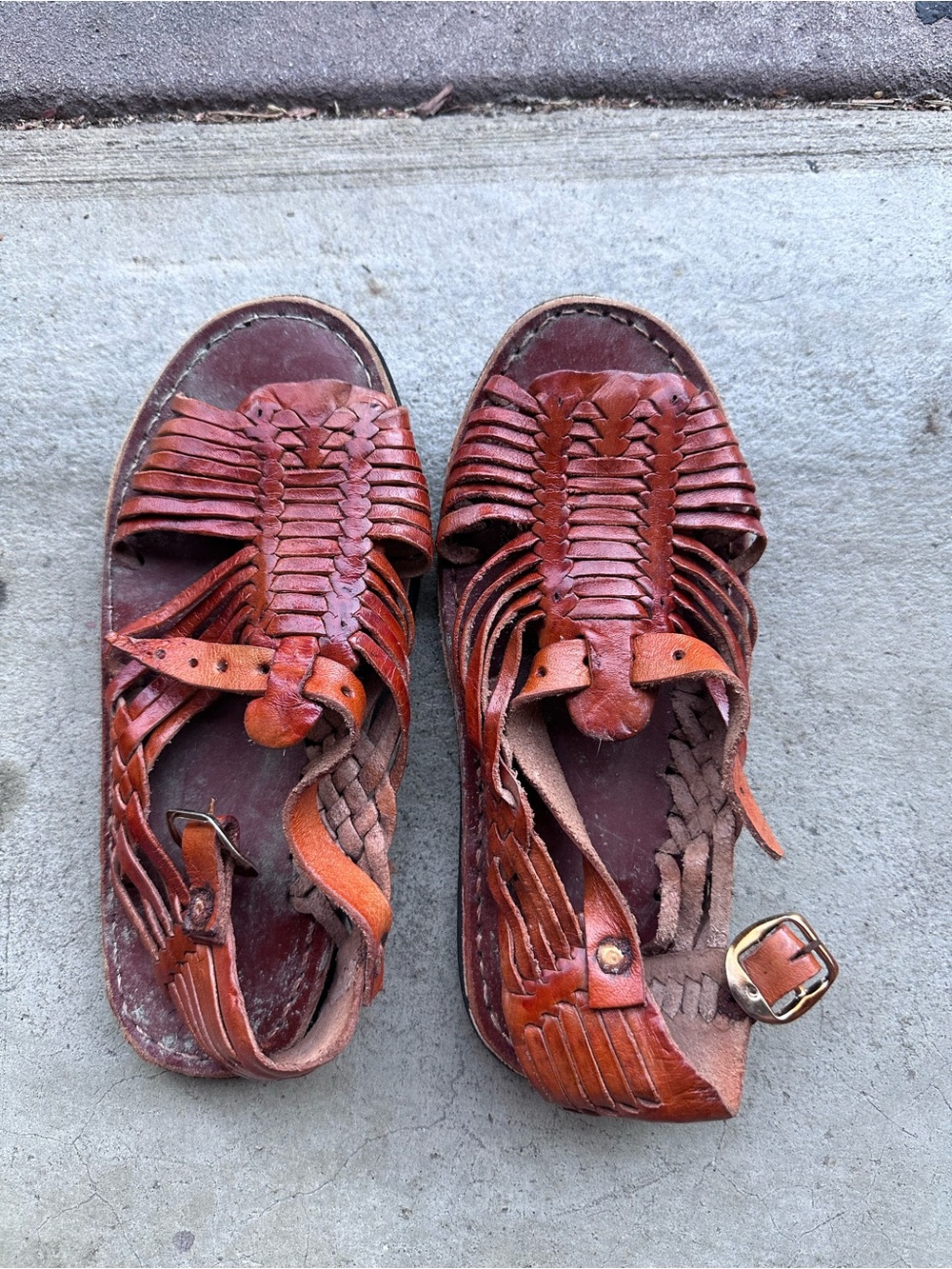 Kids Braided Leather Huarache Sandals - Brown